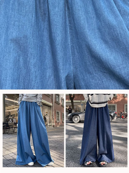 ジーンズ デニムスカーチョ スカーチョ ロングパンツ ワイドパンツ デニム デニムパンツ レディース 春夏 股上深め 大きいサイズ フレアパンツ ゆったりシルエット おしゃれ 可愛い 体型カバー 着痩せ