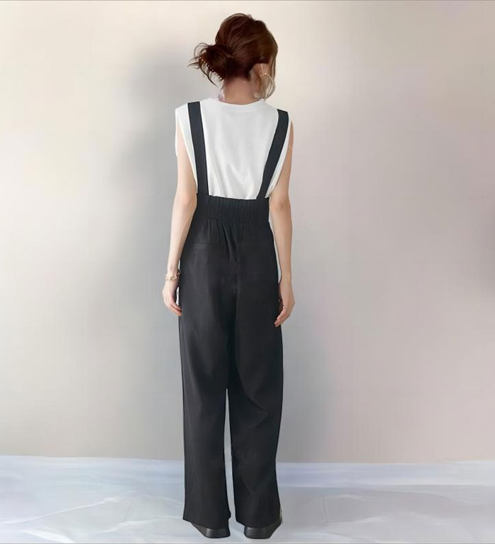 パンツ サロペット スラックス ハイウエスト タック ワイドパンツ 春夏 夏 レディース 上品 きれいめ オフィスカジュアル キャミサロペット ワイドパンツ 大人可愛い レイヤード風 重ね着