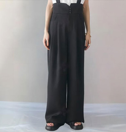 パンツ サロペット スラックス ハイウエスト タック ワイドパンツ 春夏 夏 レディース 上品 きれいめ オフィスカジュアル キャミサロペット ワイドパンツ 大人可愛い レイヤード風 重ね着