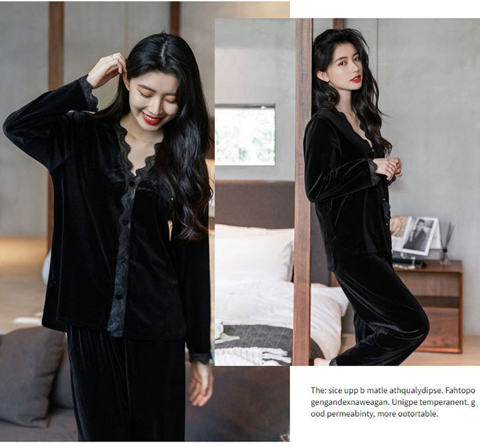 ルームウェア　パジャマ　前開き　部屋着　2点セット　上下セット　レディース　ベロア　ベルベット　長袖　ロングパンツ　可愛い　秋冬　ナイトドレス　ナイトウエア　寝間着　柔らかい　暖かい　おしゃれ　上品　高級感　光沢感　洗える