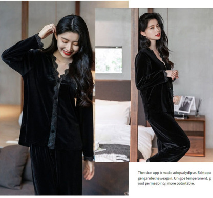 ルームウェア　パジャマ　前開き　部屋着　2点セット　上下セット　レディース　ベロア　ベルベット　長袖　ロングパンツ　可愛い　秋冬　ナイトドレス　ナイトウエア　寝間着　柔らかい　暖かい　おしゃれ　上品　高級感　光沢感　洗える