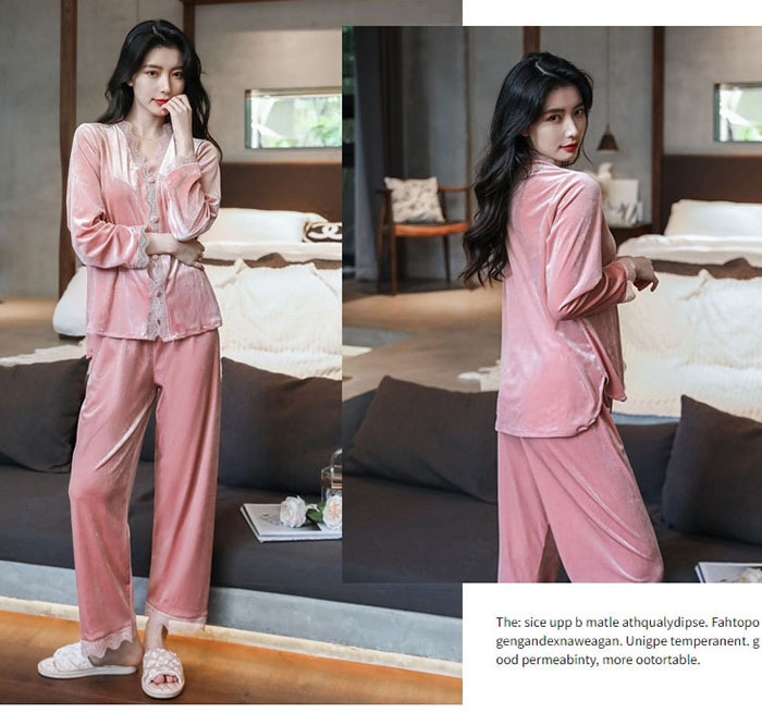 ルームウェア　パジャマ　前開き　部屋着　2点セット　上下セット　レディース　ベロア　ベルベット　長袖　ロングパンツ　可愛い　秋冬　ナイトドレス　ナイトウエア　寝間着　柔らかい　暖かい　おしゃれ　上品　高級感　光沢感　洗える