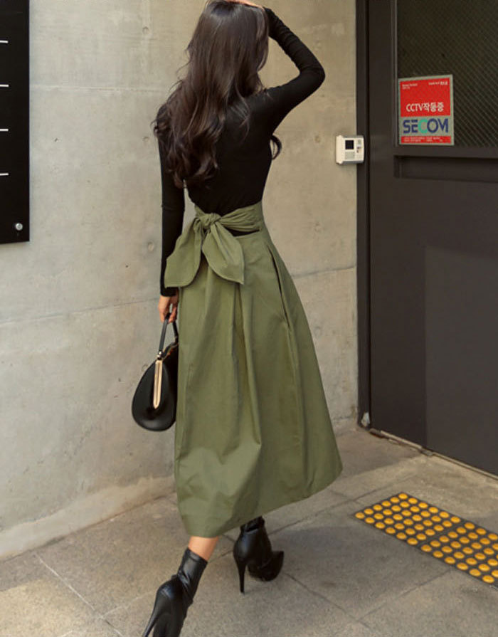 ロングスカート リボン Aライン フレアスカート ボリューム感 プリーツスカート ロング丈 ミモレ丈 レディース 無地 ハイウエスト 体型カバー 可愛い おしゃれ キレイ目 体型カバー 通勤 OL 社会人 フォーマル カジュアル お出かけお呼ばれ コーデやすい