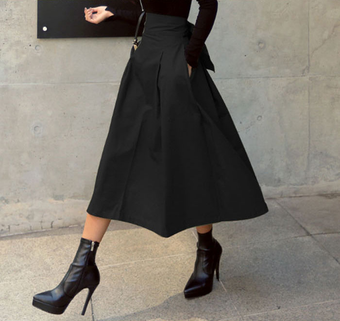 ロングスカート プリーツスカート リボン 蝶結び Aライン フレアスカート ロング丈 ミモレ丈 レディース ボリューム感 無地 ハイウエスト 体型カバー 可愛い おしゃれ キレイ目 体型カバー 通勤 OL 社会人