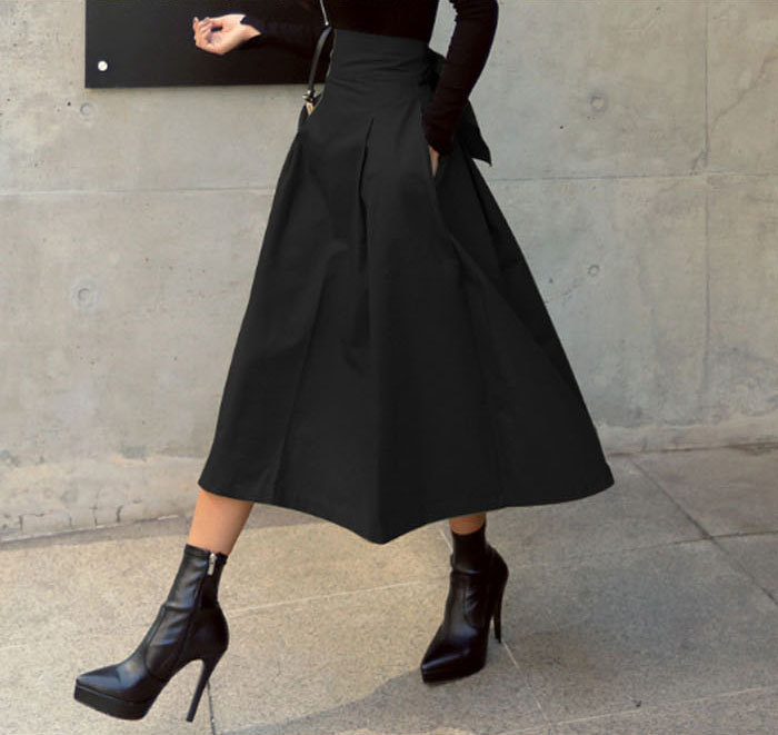 ロングスカート プリーツスカート リボン 蝶結び Aライン フレアスカート ロング丈 ミモレ丈 レディース ボリューム感 無地 ハイウエスト 体型カバー 可愛い おしゃれ キレイ目 体型カバー 通勤 OL 社会人