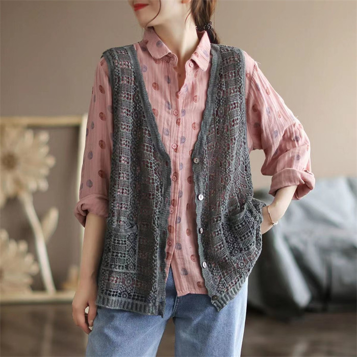 かぎ編み ベスト サマーベスト レディース 春 夏 サマーニットベスト 前開き 羽織 透かし編み トップス ベスト クロシェ編み レイヤード 重ね着 ノースリーブ サマーニット おしゃれ きれいめ 透け 大人可愛い