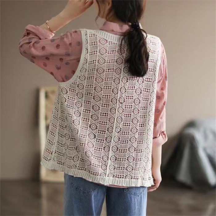かぎ編み ベスト サマーベスト レディース 春 夏 サマーニットベスト 前開き 羽織 透かし編み トップス ベスト クロシェ編み レイヤード 重ね着 ノースリーブ サマーニット おしゃれ きれいめ 透け 大人可愛い