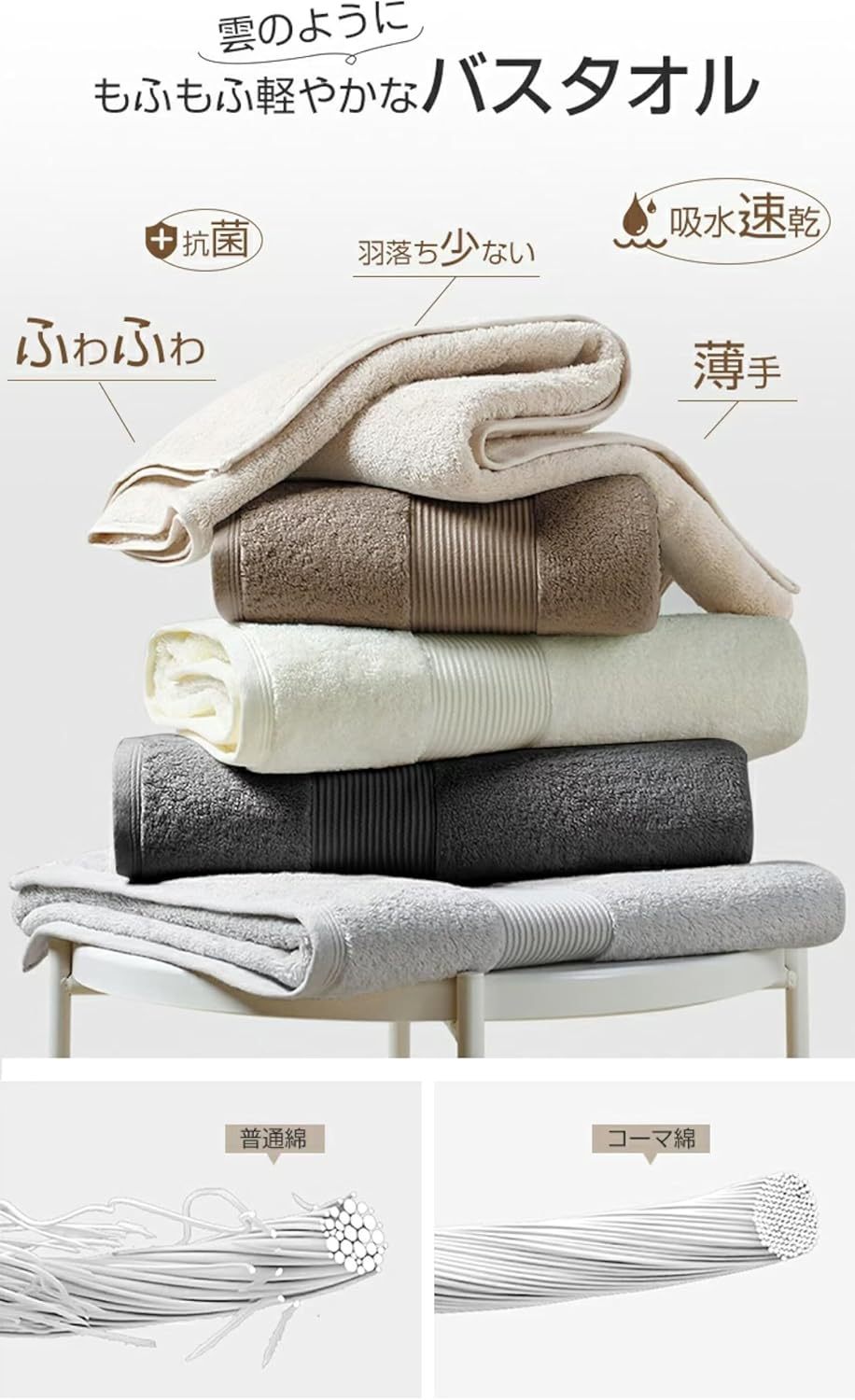 バスタオル 大判 速乾 コットン 綿100% 薄手 タオル 60×120cm 4枚セット 3枚セット 北欧風 無地 瞬間吸水 手ぬぐい ギフト 家庭用 ホテル 業務用 無地 ふわふわ