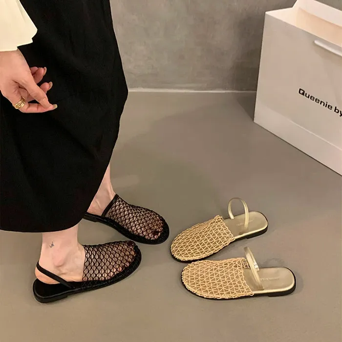 サンダル メッシュ パンプス 2WAY レディース フラット ペタンコ シューズ メッシュ素材 夏コーデサンダル スリッパ サマー 夏 春 靴 軽い 柔らかい 歩きやすい 疲れにくい 痛くない 大人 上品 パーティ ビーチ お出かけ