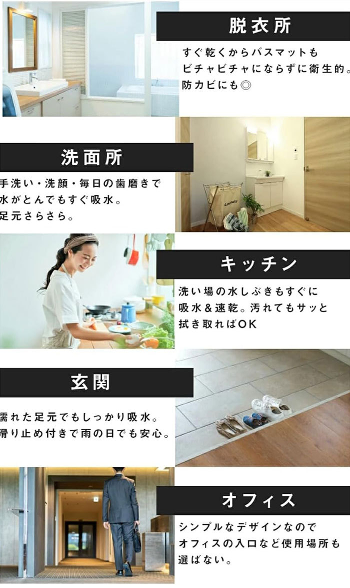 バスマット 速乾 洗える 吸水 お風呂マット ふんわり 低反発足ふきマット 洗える 滑り止め ソフトタッチ 洗濯 台所 脱衣場 キッチン 玄関やわらかマット グレー 40x60cm