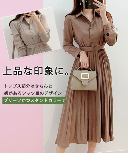 シフォンワンピース　シャツワンピース　ワンピース　長袖　シフォン　ロングワンピース　ギャザー　大きいサイズ　結婚式　二次会　お出かけ　お呼ばれ　おしゃれ　可愛い　大人　上品　カジュアル　フォーマル　体型カバー　着瘦せ