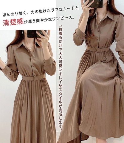 シフォンワンピース　シャツワンピース　ワンピース　長袖　シフォン　ロングワンピース　ギャザー　大きいサイズ　結婚式　二次会　お出かけ　お呼ばれ　おしゃれ　可愛い　大人　上品　カジュアル　フォーマル　体型カバー　着瘦せ