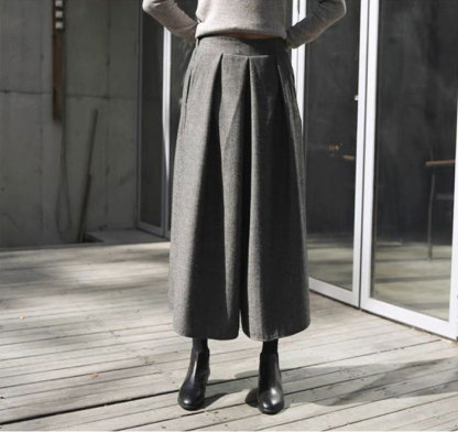 ガウチョパンツ　ワイドパンツ　スカンツ　おしゃれ　秋冬　ロングパンツ　無地　レディース　ボトムス　体型カバー　ハイウエスト　着痩せ　ロング丈　パンツ　ゆったり　美脚　可愛い　上品