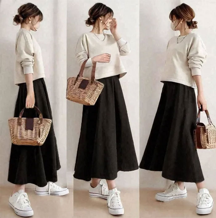 春秋 スカート セットアップ 2点セット ロングスカート Aライン ロング丈 大人可愛い 長袖 レディース トップス 上下 セット ゆったり 体型カバー マキシ丈 ロング カジュアル ゴムウエスト