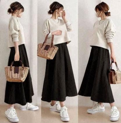 春秋 スカート セットアップ 2点セット ロングスカート Aライン ロング丈 大人可愛い 長袖 レディース トップス 上下 セット ゆったり 体型カバー マキシ丈 ロング カジュアル ゴムウエスト