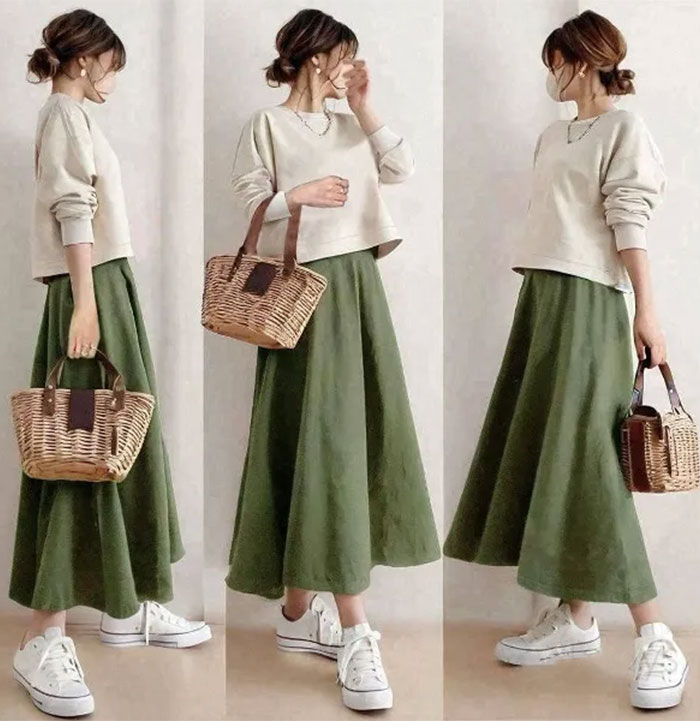 春秋 スカート セットアップ 2点セット ロングスカート Aライン ロング丈 大人可愛い 長袖 レディース トップス 上下 セット ゆったり 体型カバー マキシ丈 ロング カジュアル ゴムウエスト