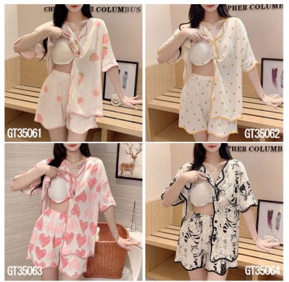 ルームウエア　パッド付　レディース　女性用　綿　前開き　半袖　短パンツ　総柄　部屋着　セットアップ　上下セット　パジャマ　ナイトウエア　ふんわり　やわらか　お肌にやさしい