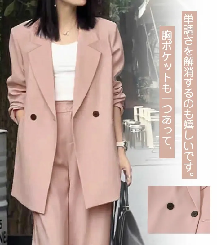 セットアップ ジャケット ワイドパンツ パンツスーツ ママスーツ パンツ ロングパンツ ハイウエスト レディース スーツ 2点セット パンツドレス 大きいサイズ ゆったりシルエット カジュアル 春 通勤 上下セット 冠婚葬祭用 入学式 卒業式 結婚式 着痩せ 体型カバー