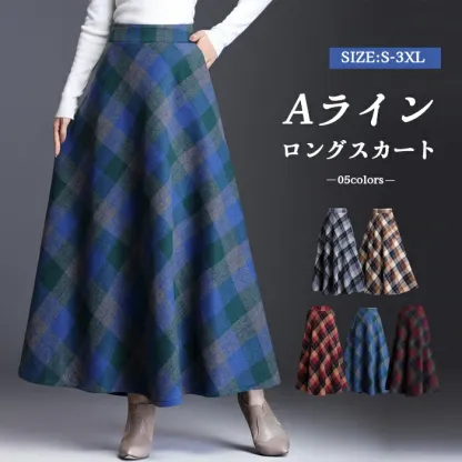 ロングスカート Aライン チェック柄 秋冬 スカート ロング レディース 大きいサイズ フレアスカート フレア ボトムス 秋 秋物 ロングスカート シンプル きれいめ ハイウエスト 大人 可愛い ブラック カジュアル 大人可愛い 送料無料 2L 3L 4L