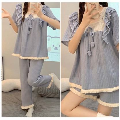 パジャマ ナイトウエア ルームウエア 3点セット 綿混 大きいサイズ 春夏 春秋 コットン 可愛い レディース 女性用 半袖 ロングパンツ 短パンツ 無地 部屋着 セットアップ 上下セット やわらか お肌にやさしい 上品 春夏 可愛い 2L 3L 4L 5L 6L