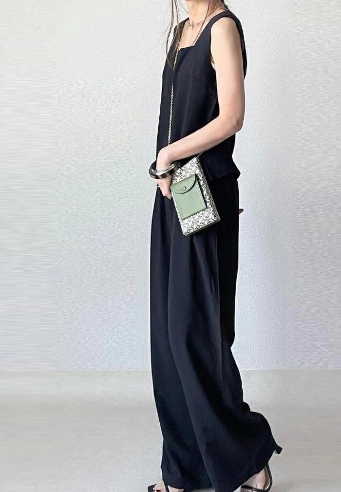 セットアップ レディース 綿麻混紡 春夏 夏 パンツドレス パンツスーツ ノースリーブ スクエアネック 無地 お出かけ お呼ばれ 普段着 ワイドパンツ 体型カバー ゆったり ハイウエスト 脚長効果 着瘦せ