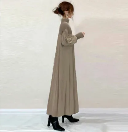 ロングワンピース ニット 可愛い 異素材 長袖 レディース きれいめ ワンピース ロング丈 マキシ丈 楽ちん 体型カバー リブニット  ギャザー ゆったり シンプル 無地 カジュアル マキシワンピース 大人可愛い 妊娠服 マタニティ 春秋 秋冬