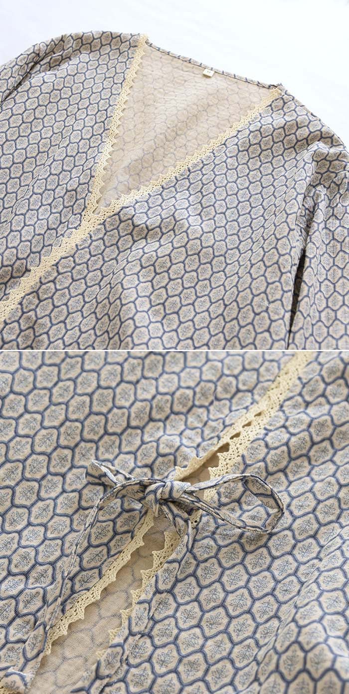 パジャマ　レディース　3点セット　ガウンセット　ガーゼ　綿100%　ホームウェア　ナイトウェア　ナイトドレス　部屋着　寝巻き　室内着