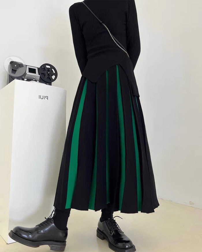 ニットスカート　ロング丈　レディース　ロングスカート　ニット　Aライン　フレアスカート　ギャザースカート　プリーツスカート　ボリューム感　無地
