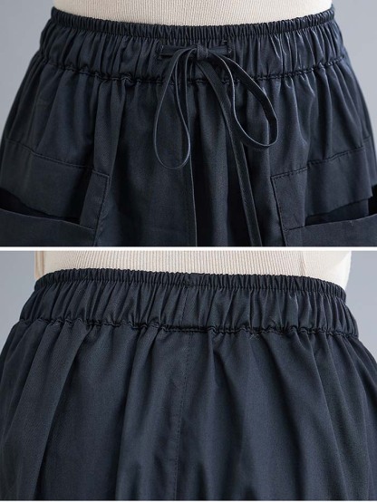 ロングスカート 綿 スカート ブラック ロング レディース 黒 大きいサイズ 無地 ボトムス 春夏 春物 シンプル きれいめ 大人可愛い カジュアル ハイウエスト ゴムウエスト ポケット付き お出かけお呼ばれ コーデやすい 着瘦せ効果 送料無料