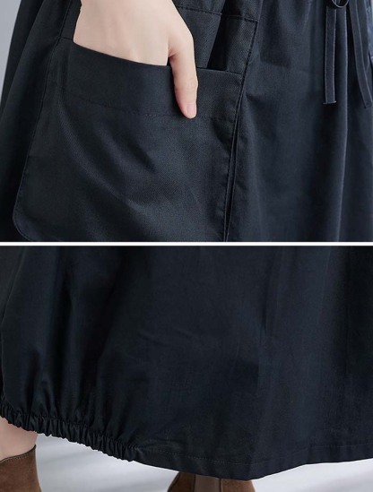 ロングスカート 綿 スカート ブラック ロング レディース 黒 大きいサイズ 無地 ボトムス 春夏 春物 シンプル きれいめ 大人可愛い カジュアル ハイウエスト ゴムウエスト ポケット付き お出かけお呼ばれ コーデやすい 着瘦せ効果 送料無料