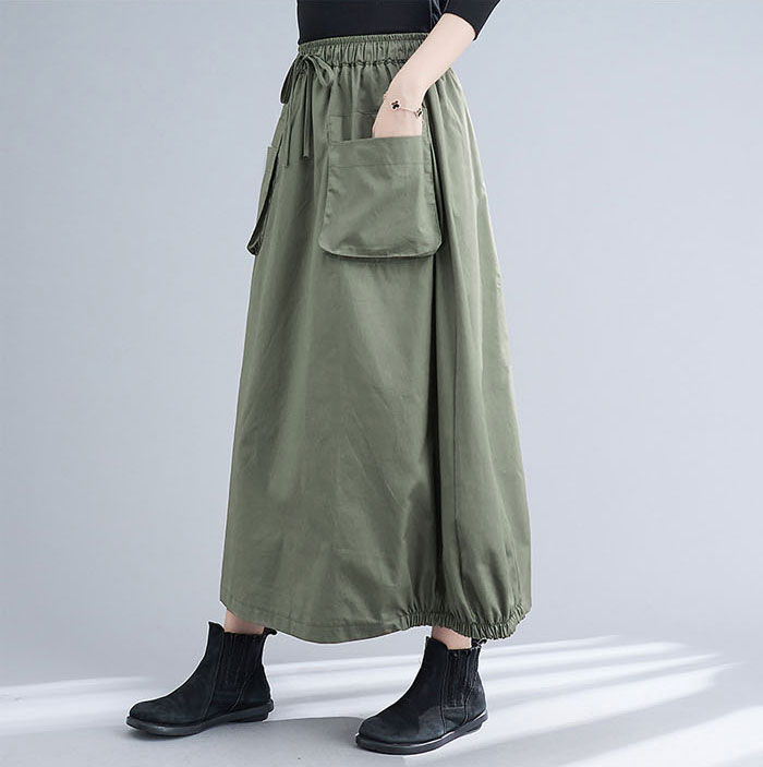ロングスカート 綿 スカート ブラック ロング レディース 黒 大きいサイズ 無地 ボトムス 春夏 春物 シンプル きれいめ 大人可愛い カジュアル ハイウエスト ゴムウエスト ポケット付き お出かけお呼ばれ コーデやすい 着瘦せ効果 送料無料