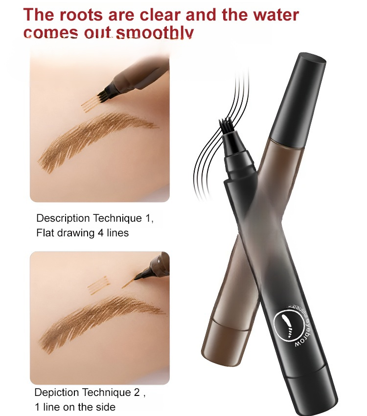 Waterproof, sweat-proof and non-smudging four-pronged eyebrow pencil