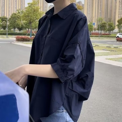Loose slimming thin white shirt for women