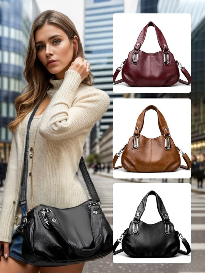 Soft Leather Large Capacity Multi-Compartment Shoulder Bag