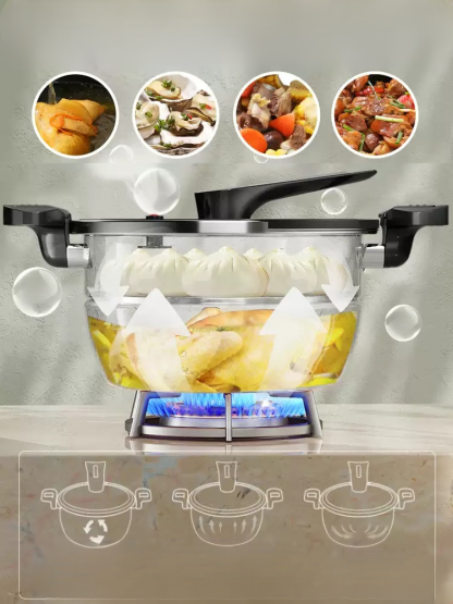 Multi-functional pressure cooker for soups and stir-fries