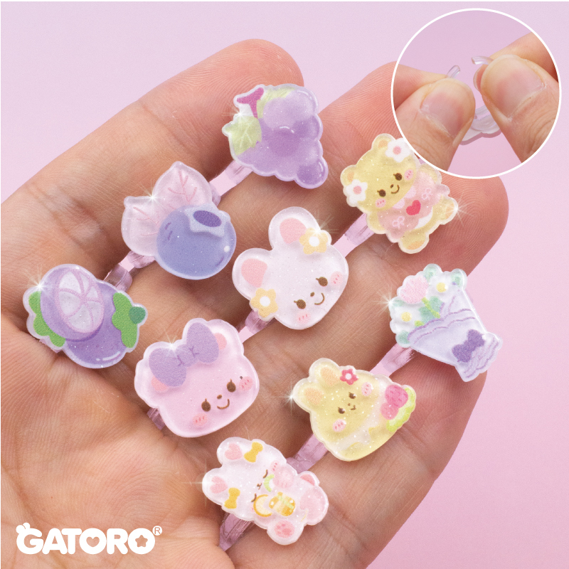 GATORO 8 PCS Cartoon Pattern Acrylic Ring 1PCS Cartoon Charm Bracelet | Suction Card Set