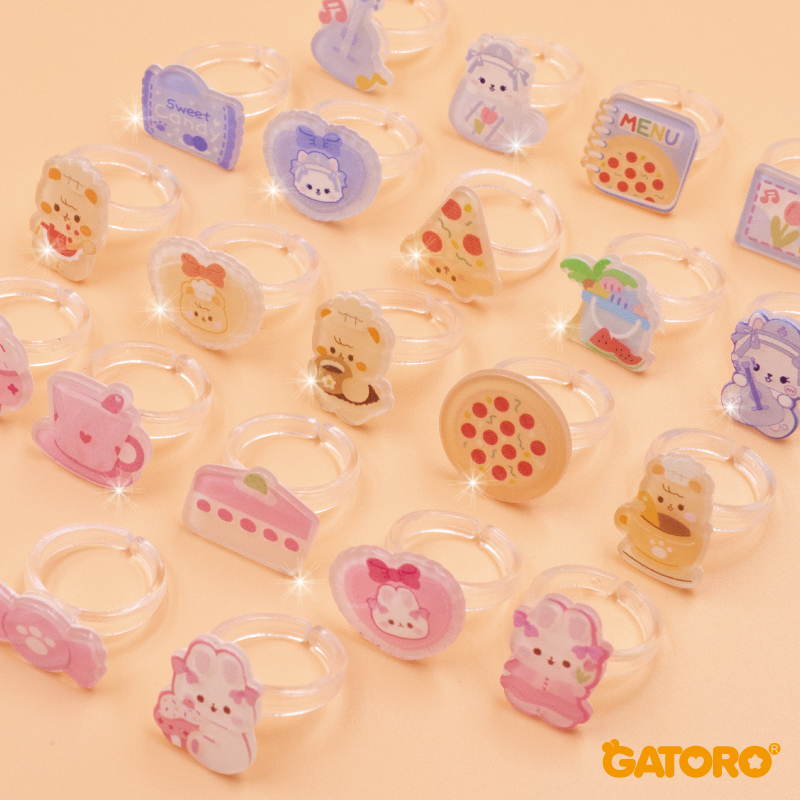 GATORO 8 PCS Cartoon Pattern Acrylic Ring 1PCS Cartoon Charm Bracelet | Suction Card Set