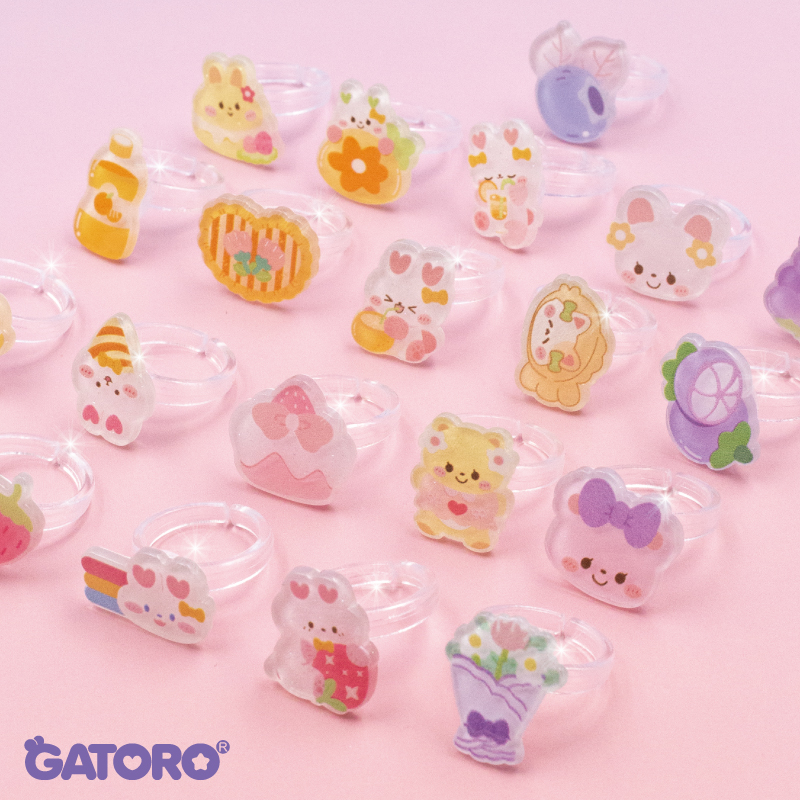 GATORO 8 PCS Cartoon Pattern Acrylic Ring 1PCS Cartoon Charm Bracelet | Suction Card Set
