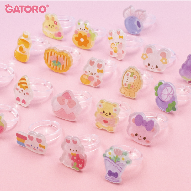 GATORO 1 pcs cartoon pendant necklace 1 pcs acrylic cartoon pendant bracelet 2 pcs acrylic cartoon ring | Suction Card Set