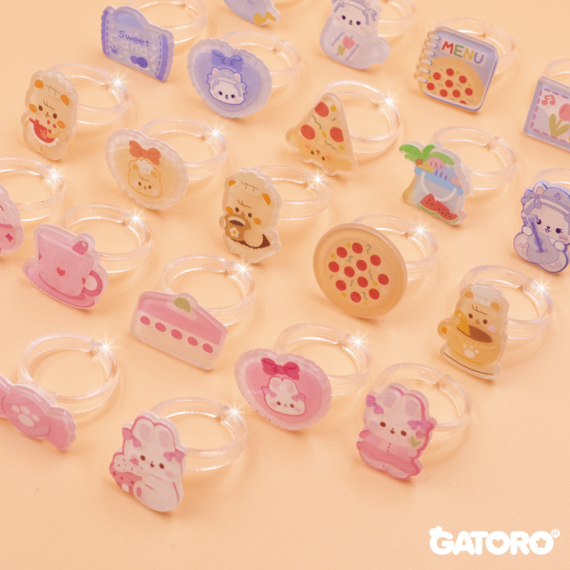 GATORO 1 pcs cartoon pendant necklace 1 pcs acrylic cartoon pendant bracelet 2 pcs acrylic cartoon ring | Suction Card Set