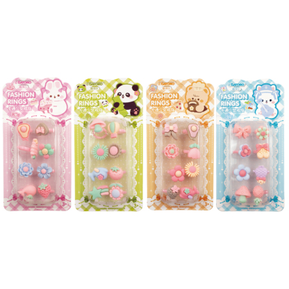 GATORO 8 PCS Cartoon Pattern Resin Ring | Suction Card Set