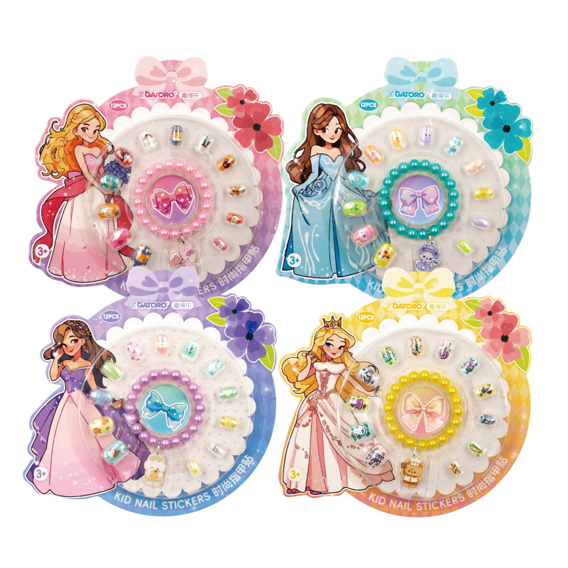 GATORO 12 pcs Kids Nail Stickers Set 1pcs Acrylic charm bracelet | Suction Card Set