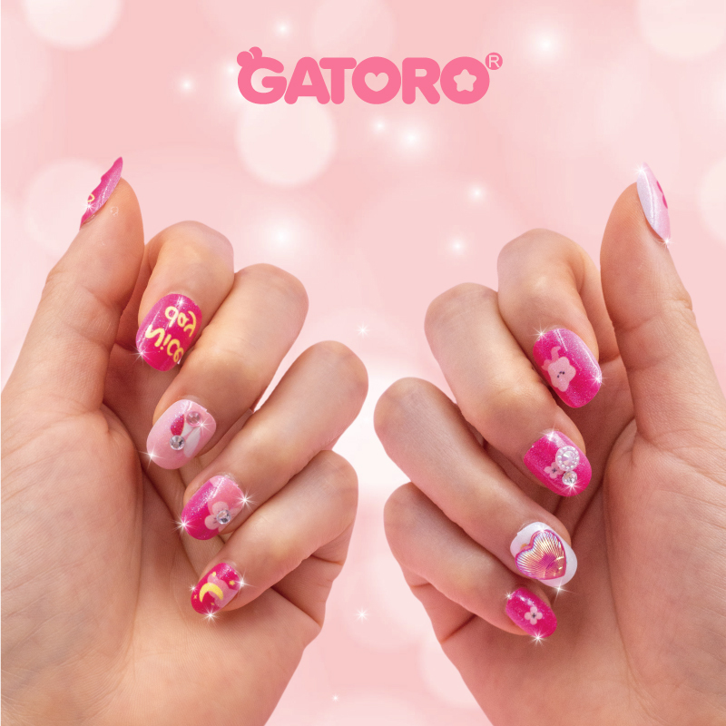 GATORO 24 Glitter Nail Stickers 2 Cartoon Rings | Suction Card Set