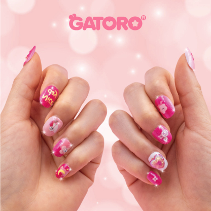 GATORO 24 Glitter Nail Stickers 2 Cartoon Rings | Suction Card Set