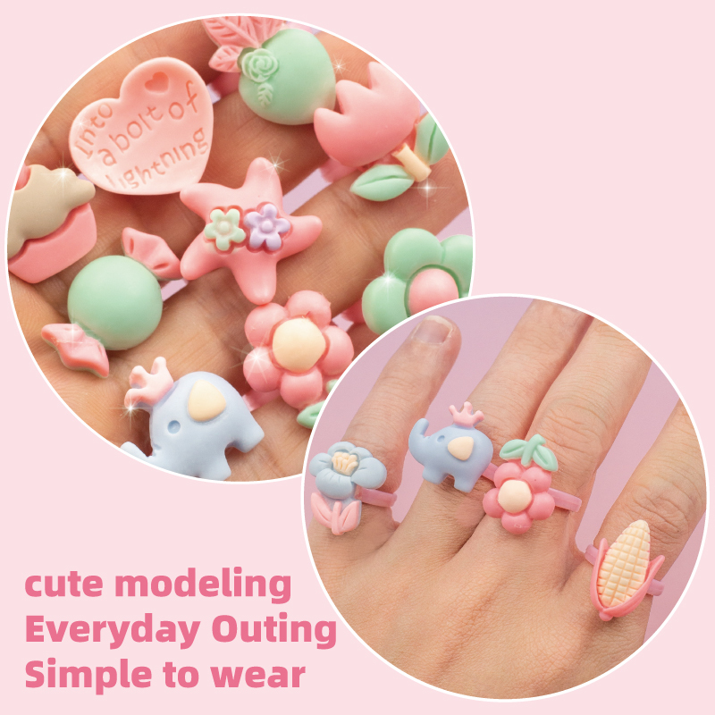 GATORO 8 PCS Cartoon Pattern Resin Ring | Suction Card Set