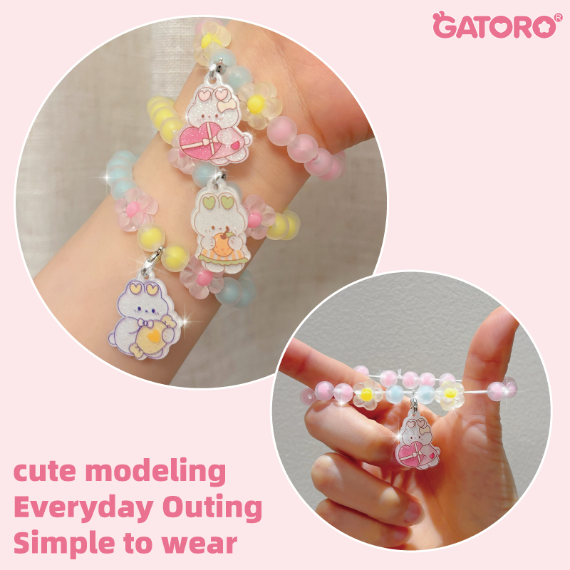 GATORO 1 pcs cartoon pendant necklace 1 pcs acrylic cartoon pendant bracelet 2 pcs acrylic cartoon ring | Suction Card Set