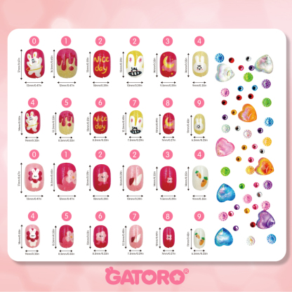 GATORO 24 Glitter Nail Stickers 2 Cartoon Rings | Suction Card Set