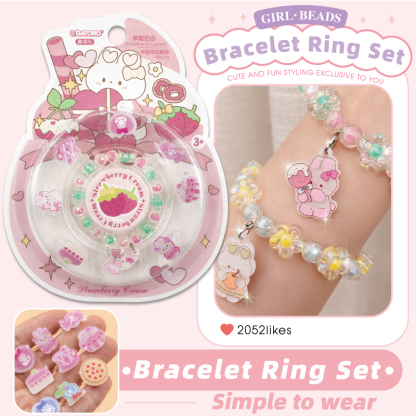 GATORO 8 PCS Cartoon Pattern Acrylic Ring 1PCS Cartoon Charm Bracelet | Suction Card Set