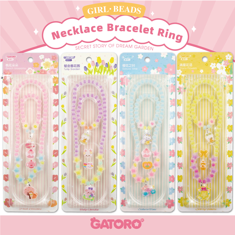 GATORO 1 pcs cartoon pendant necklace 1 pcs acrylic cartoon pendant bracelet 2 pcs acrylic cartoon ring | Suction Card Set