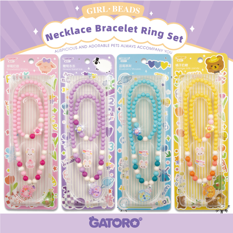 GATORO 1 pcs cartoon pendant necklace 1 pcs acrylic cartoon pendant bracelet 2 pcs acrylic cartoon ring | Suction Card Set